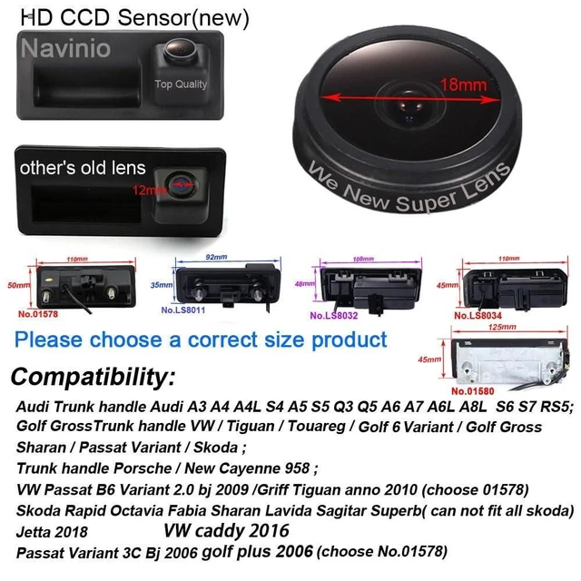 Alt view image 8 of 10 - Car Backup Camera Replacement for VW Golf VI Tiguan Touareg Sharan Passat Variant Sagitar Audi A3 A4 A4L S4 A5 S5 Q3 Q5 A6 A7 A6L A8L S6 S7 RS5 Skoda Rapid Fabia Sharan Superb Passat B7