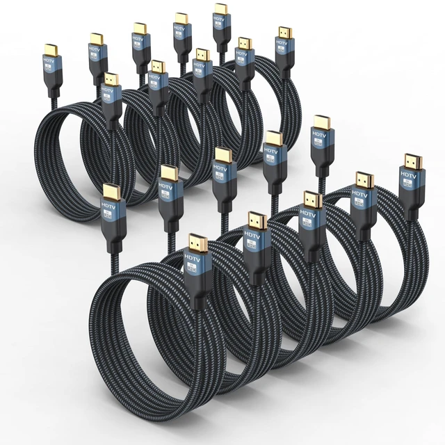 Alt view image 6 of 10 - RyzzRooa 8K HDMI 2.1 Cables 6 FT 10-Pack, 48Gbps Ultra High Speed HDMI Braided Cord 6 Feet, 8K@60Hz, 4K@120Hz, HDCP 2.2&2.3, 3D, ARC/eARC, HDR10+ for Soundbar, TV, PS5/4, Xbox, Roku, Monitor, PC et