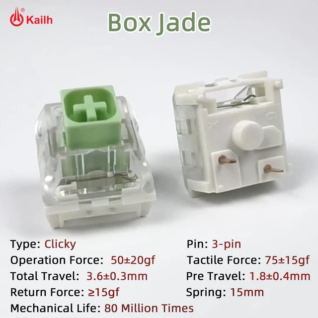 Alt view image 7 of 10 - Kailh Box Jade Clicky Keyboard Switch,3-pin 50gf Pre-Lubed Dustproof Waterproof RGB SMD Key Switches for Mechanical Gaming Keyboard(Box Jade,90pcs)
