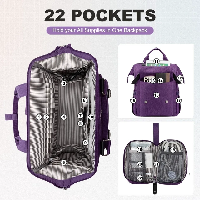 Alt view image 8 of 10 - LOVEVOOK Laptop Backpack for Women Work Travel Backpack, Teacher Doctor Nurse Bags College Backpack Purse, Business Commuter Computer Laptop Bag, 17 Inch, Dark Purple-black