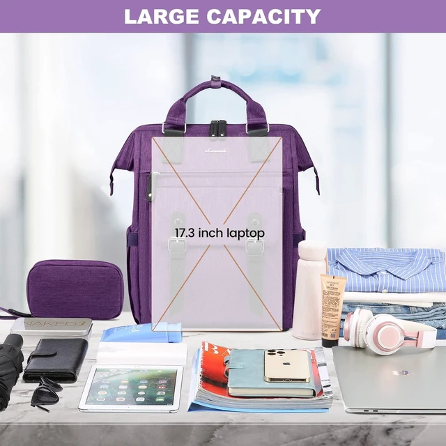 Alt view image 9 of 10 - LOVEVOOK Laptop Backpack for Women Work Travel Backpack, Teacher Doctor Nurse Bags College Backpack Purse, Business Commuter Computer Laptop Bag, 17 Inch, Dark Purple-black