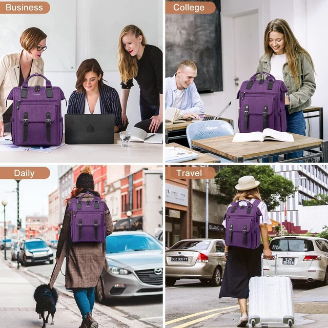 Alt view image 10 of 10 - LOVEVOOK Laptop Backpack for Women Work Travel Backpack, Teacher Doctor Nurse Bags College Backpack Purse, Business Commuter Computer Laptop Bag, 17 Inch, Dark Purple-black