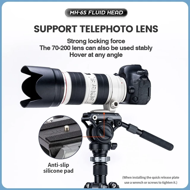 Alt view image 7 of 10 - Fotopro Video Fluid Head, Drag Pan Panoramic Tripod Head with Quick Release Plate Max Load 13.23lb for DSLR Cameras Camcorders. MH-6S
