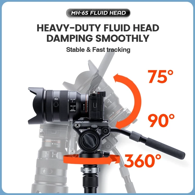 Alt view image 8 of 10 - Fotopro Video Fluid Head, Drag Pan Panoramic Tripod Head with Quick Release Plate Max Load 13.23lb for DSLR Cameras Camcorders. MH-6S