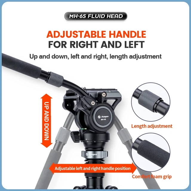 Alt view image 9 of 10 - Fotopro Video Fluid Head, Drag Pan Panoramic Tripod Head with Quick Release Plate Max Load 13.23lb for DSLR Cameras Camcorders. MH-6S