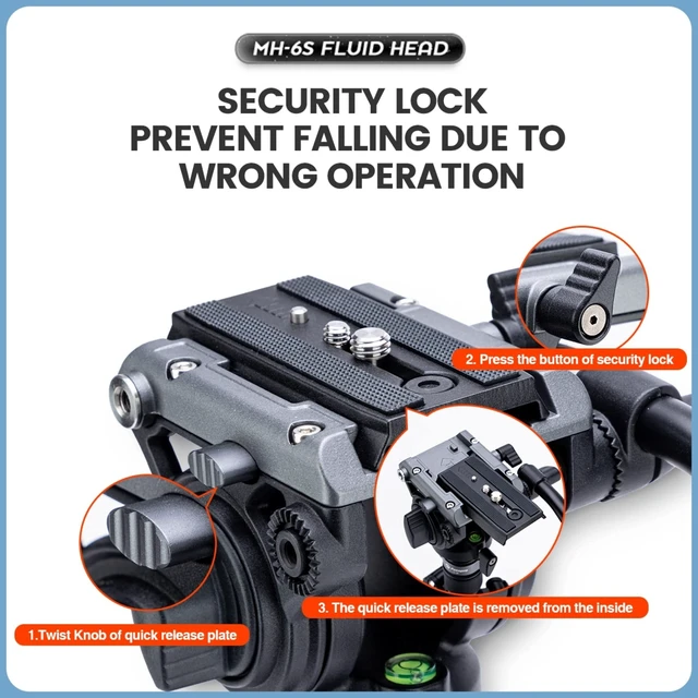 Alt view image 10 of 10 - Fotopro Video Fluid Head, Drag Pan Panoramic Tripod Head with Quick Release Plate Max Load 13.23lb for DSLR Cameras Camcorders. MH-6S