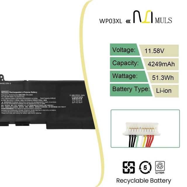 Alt view image 7 of 10 - MULS WP03XL Laptop Battery Replacement for HP EliteBook 830 835 840 845 860 865 G9 G10 x360 1040 G9 G10 Split X2 13-M00 13-M000 HSTNN-0B2J HSTNN-LB8W HSTNN-IB9Y 11.58V