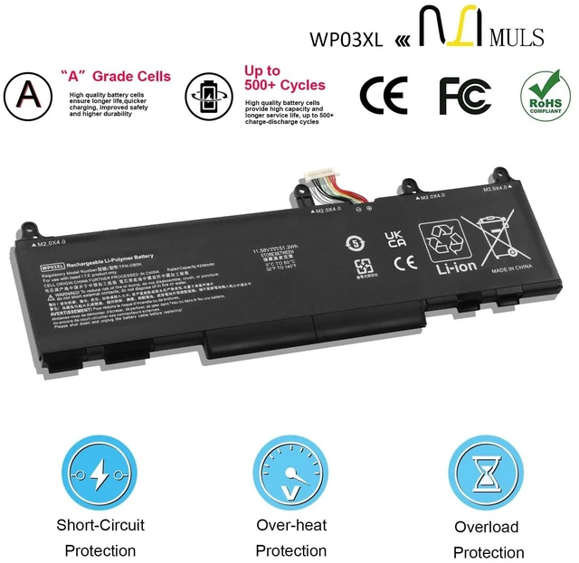 Alt view image 10 of 10 - MULS WP03XL Laptop Battery Replacement for HP EliteBook 830 835 840 845 860 865 G9 G10 x360 1040 G9 G10 Split X2 13-M00 13-M000 HSTNN-0B2J HSTNN-LB8W HSTNN-IB9Y 11.58V
