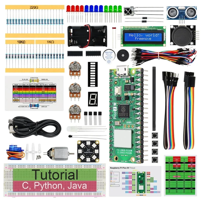 Alt view image 6 of 10 - Freenove Super Starter Kit for Raspberry Pi Pico 2 W (Included), Dual Arm Cortex-M33 and Dual Hazard3 RISC-V Microcontroller, 588-Page Detailed Tutorial, 177 Items, 94 Projects, Python C Java Code