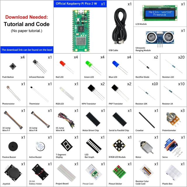 Alt view image 7 of 10 - Freenove Super Starter Kit for Raspberry Pi Pico 2 W (Included), Dual Arm Cortex-M33 and Dual Hazard3 RISC-V Microcontroller, 588-Page Detailed Tutorial, 177 Items, 94 Projects, Python C Java Code