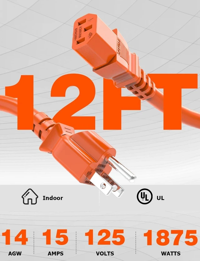 Alt view image 9 of 10 - Power Station Charging Cable 12FT, 14AWG Fast Charging Cable Compatible with Jackery Power Station Explorer 1000/1500/2000/3000, Bluetti EB3A, Anker 757/767,125Volt 15A Universal AC Power Cord
