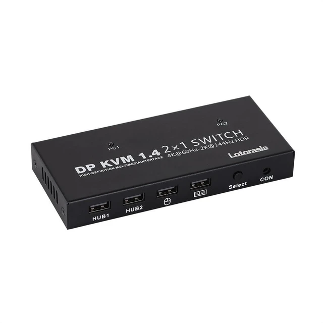 Alt view image 7 of 10 - Displayport KVM Switch 1 Monitor 2 Computers, 4K@60Hz DP KVM Switch 2 in 1 Out USB KVM Switcher with 4 USB Ports, Include Desktop Controller, 2 USB Cables and Power Adapter