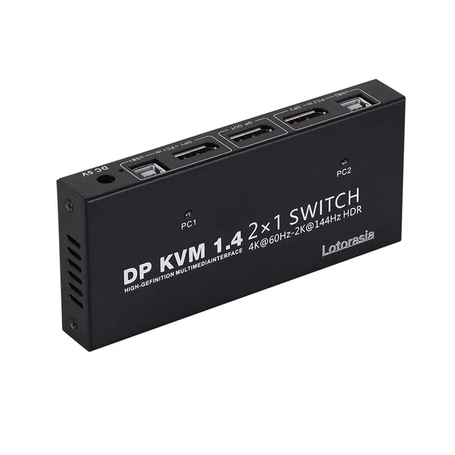 Alt view image 9 of 10 - Displayport KVM Switch 1 Monitor 2 Computers, 4K@60Hz DP KVM Switch 2 in 1 Out USB KVM Switcher with 4 USB Ports, Include Desktop Controller, 2 USB Cables and Power Adapter