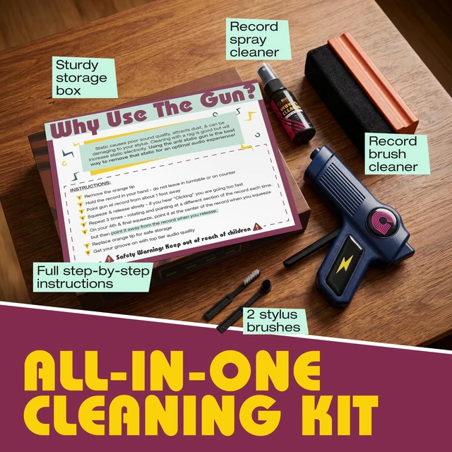 Alt view image 8 of 10 - Anti Static Gun For Vinyl Records ^^ Vinyl Record Cleaner Kit Includes Zero Static Remover Gun With Stylus Cleaner, Record Cleaning Brush, and Album Cleaning Solution - With Vintage Turntable Packagin
