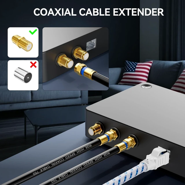 Alt view image 9 of 10 - Digoloan Coaxial Cable 10ft 5 Pack, RG6 Coax Cable Cord Extender with Gold F-Type Connector, High Speed Internet Wire for HD TV, Modem, Digital Antenna, Satellite-Black