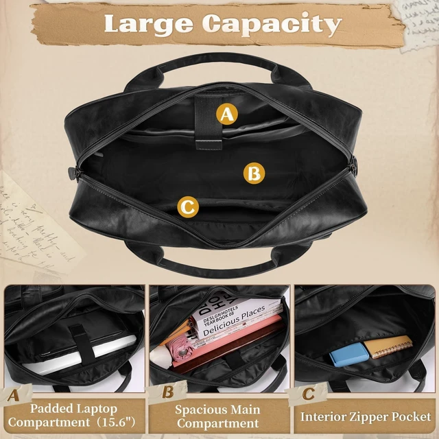 Alt view image 9 of 10 - RAINSMORE Vintage Messenger Bag for Men PU Vegan Leather Computer Laptop Bag 15.6 Inch Waterproof Briefcases for Men Retro Mens Briefcase Satchel Bag for Work Office Business Travel Black