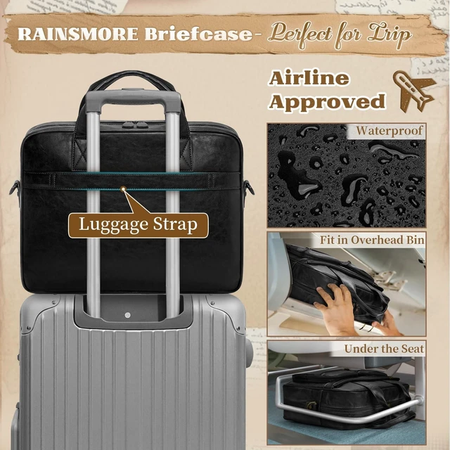 Alt view image 10 of 10 - RAINSMORE Vintage Messenger Bag for Men PU Vegan Leather Computer Laptop Bag 15.6 Inch Waterproof Briefcases for Men Retro Mens Briefcase Satchel Bag for Work Office Business Travel Black