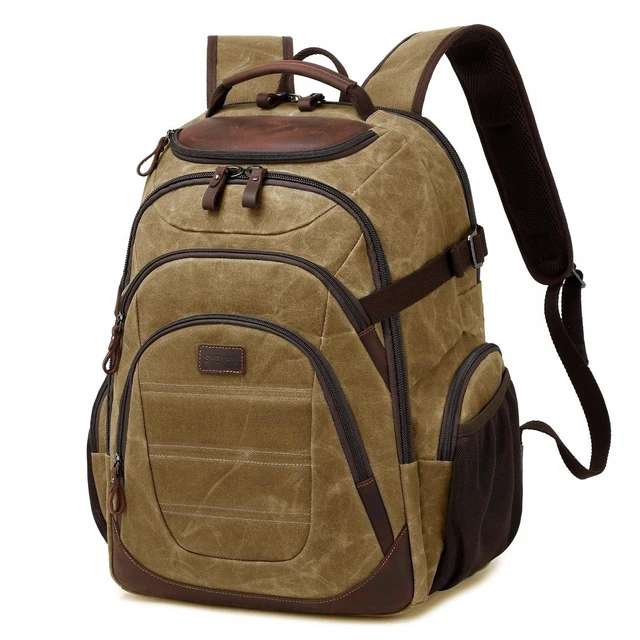 Alt view image 6 of 10 - SHENHU Travel Laptop Backpack 17.3 inch XL Computer Backpack for Men Waxed Canvas College Daypack Business Backpack Brown