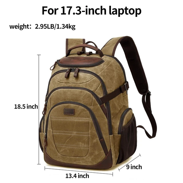 Alt view image 9 of 10 - SHENHU Travel Laptop Backpack 17.3 inch XL Computer Backpack for Men Waxed Canvas College Daypack Business Backpack Brown