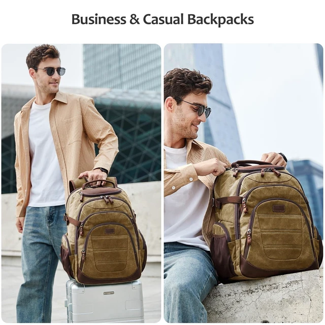 Alt view image 7 of 10 - SHENHU Travel Laptop Backpack 17.3 inch XL Computer Backpack for Men Waxed Canvas College Daypack Business Backpack Brown