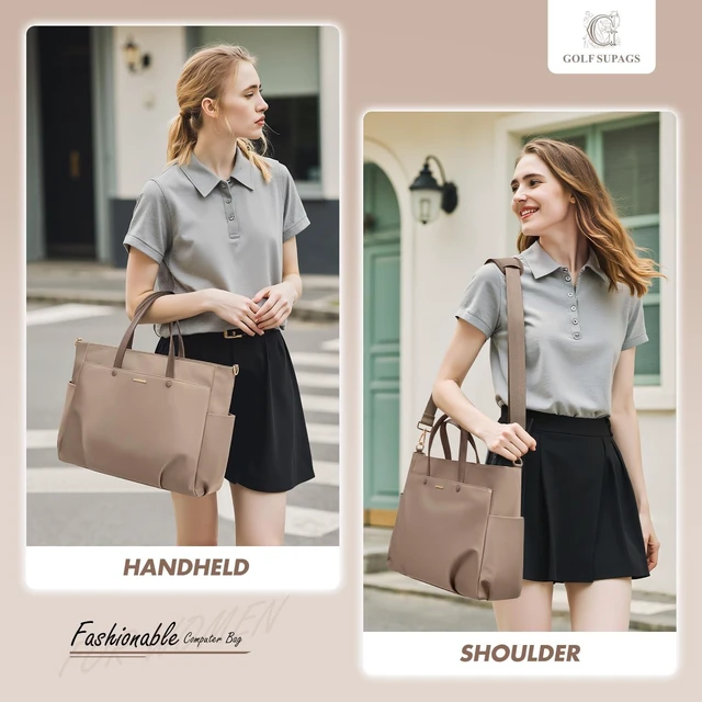 Alt view image 7 of 10 - Laptop Tote Bag 15.6 Inch, Computer Shoulder Bag Large Work Tote Bag for Women, Laptop Carrying Case Stylish Handbag for Business Travel (Champagne)