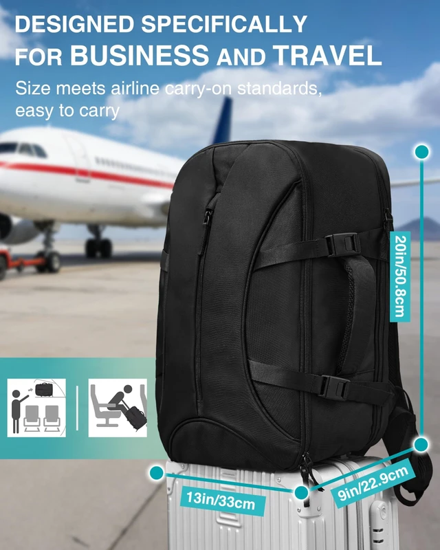 Alt view image 7 of 10 - Moysoon TSA-Friendly Travel Backpack with Laptop Compartment, 30L Carry-On Backpack for Men & Women, 180 Lay-Flat Design, Waterproof & Durable 1000D Oxford, Fits 15.6" Laptop
