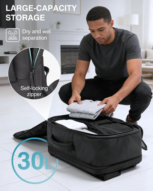Alt view image 8 of 10 - Moysoon TSA-Friendly Travel Backpack with Laptop Compartment, 30L Carry-On Backpack for Men & Women, 180 Lay-Flat Design, Waterproof & Durable 1000D Oxford, Fits 15.6" Laptop