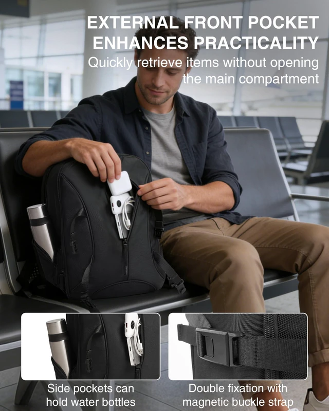 Alt view image 10 of 10 - Moysoon TSA-Friendly Travel Backpack with Laptop Compartment, 30L Carry-On Backpack for Men & Women, 180 Lay-Flat Design, Waterproof & Durable 1000D Oxford, Fits 15.6" Laptop