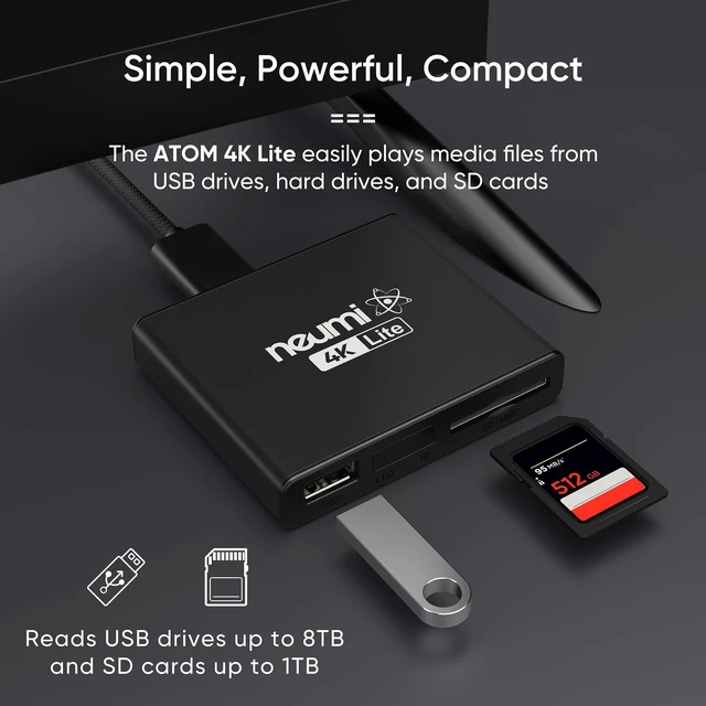 Alt view image 7 of 10 - NEUMI Atom 4K Lite Ultra-HD Digital Media Player for USB Drives and SD Cards - Plays 4K/UHD Videos, HEVC/H.265, HDMI and Analog AV, Automatic Playback, Looping, Trigger Capability