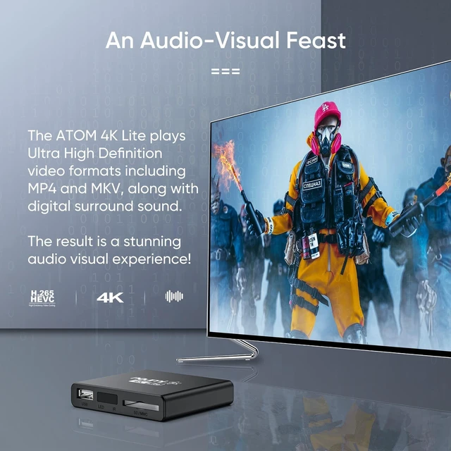 Alt view image 8 of 10 - NEUMI Atom 4K Lite Ultra-HD Digital Media Player for USB Drives and SD Cards - Plays 4K/UHD Videos, HEVC/H.265, HDMI and Analog AV, Automatic Playback, Looping, Trigger Capability