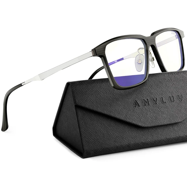Alt view image 6 of 10 - ANYLUV Blue Light Glasses Men, Stylish Square Carbon Fiber Eyewear, Anti Eyestrain, Lightweight Mens Computer Gaming Glasses