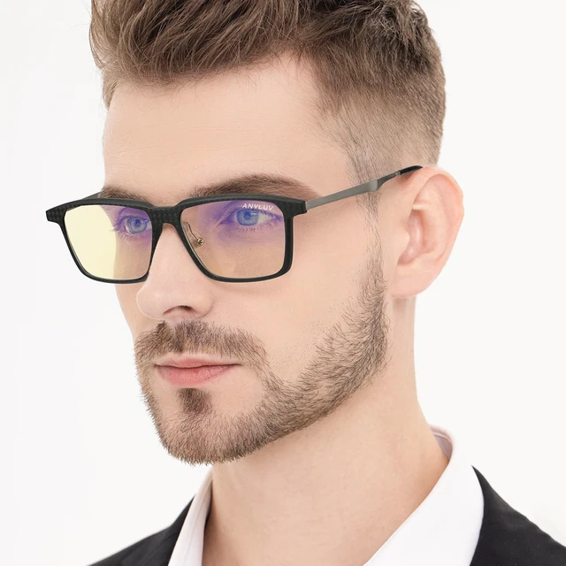 Alt view image 7 of 10 - ANYLUV Blue Light Glasses Men, Stylish Square Carbon Fiber Eyewear, Anti Eyestrain, Lightweight Mens Computer Gaming Glasses
