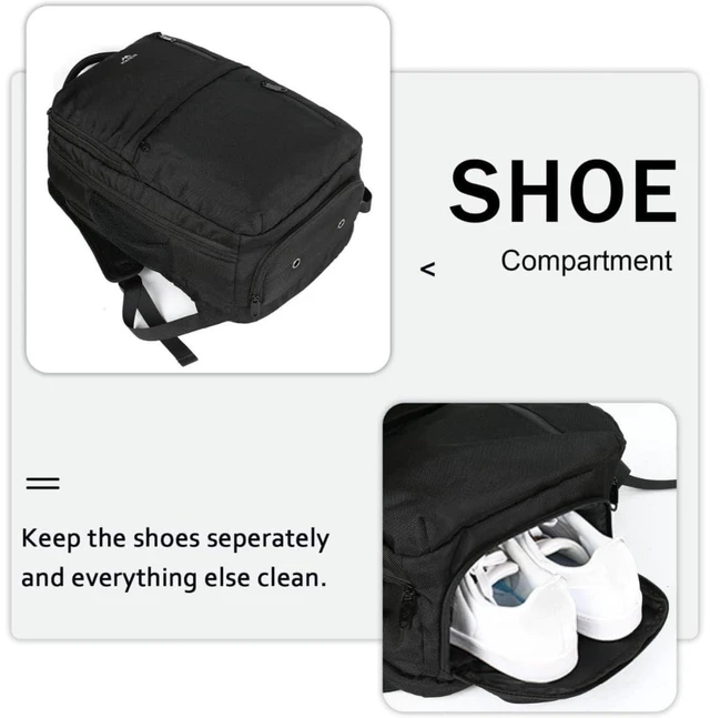 Alt view image 10 of 10 - MATEIN Extra Large 45L Travel Laptop Backpack, Airline Approved Carry on Backpack with USB Port & Shoe Compartment, Water Resistant Luggage College Overnight Weekender Travel Bag Fit 18" Laptop, Black