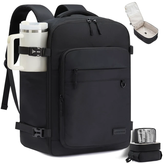 Alt view image 6 of 10 - LOVEVOOK 40L Carry on Backpack, Large 17 Inch Travel Backpack for Women Men, Personal Item Bag Airline Approved with 3 Packing Cubes, Hiking Backpack Waterproof Weekender Essentials Casual Daypack