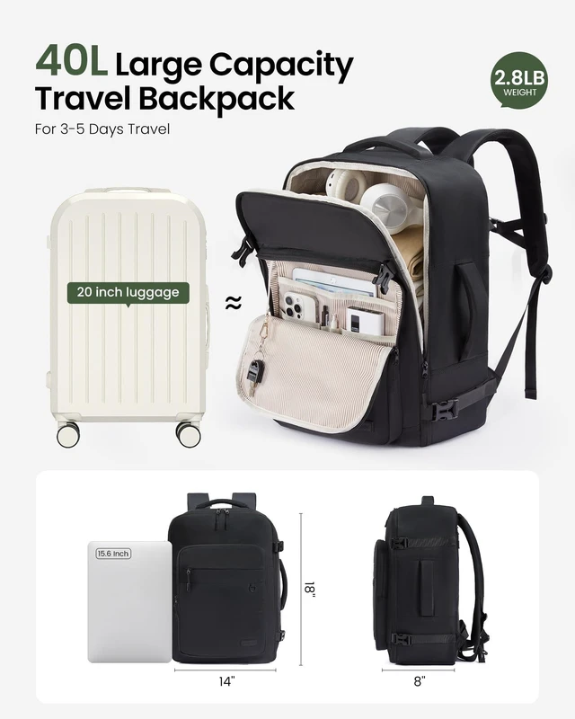 Alt view image 8 of 10 - LOVEVOOK 40L Carry on Backpack, Large 17 Inch Travel Backpack for Women Men, Personal Item Bag Airline Approved with 3 Packing Cubes, Hiking Backpack Waterproof Weekender Essentials Casual Daypack