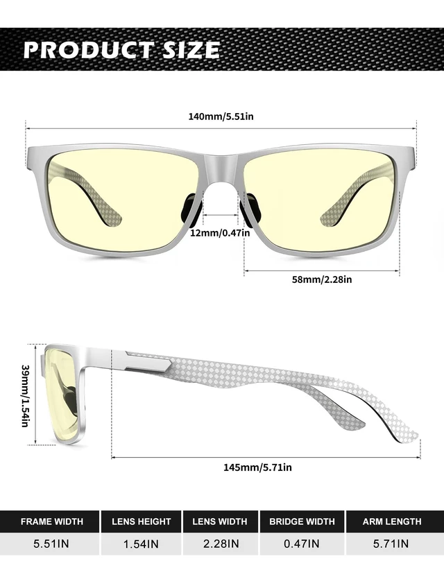 Alt view image 10 of 10 - ANYLUV Blue Light Blocking Glasses Men Computer Gaming Glasses Lightweight Al-Mg Metal Anti Eyestrain Eye Protection