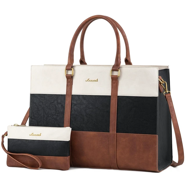 Alt view image 6 of 10 - LOVEVOOK Laptop Bag for Women, 15.6 Inch Work Bags for Women, Vintage Leather Laptop Tote Bag, Waterproof Computer Bags with Clutch Purse, Large Capacity Briefcase, Business Office Handbag for Work