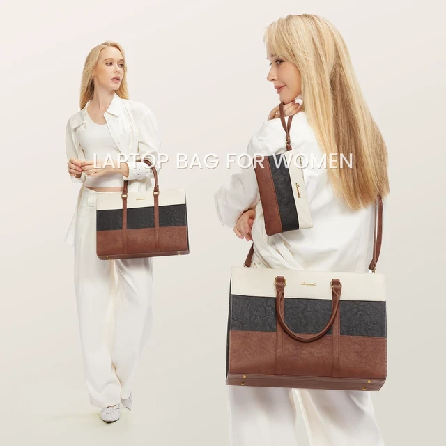 Alt view image 7 of 10 - LOVEVOOK Laptop Bag for Women, 15.6 Inch Work Bags for Women, Vintage Leather Laptop Tote Bag, Waterproof Computer Bags with Clutch Purse, Large Capacity Briefcase, Business Office Handbag for Work