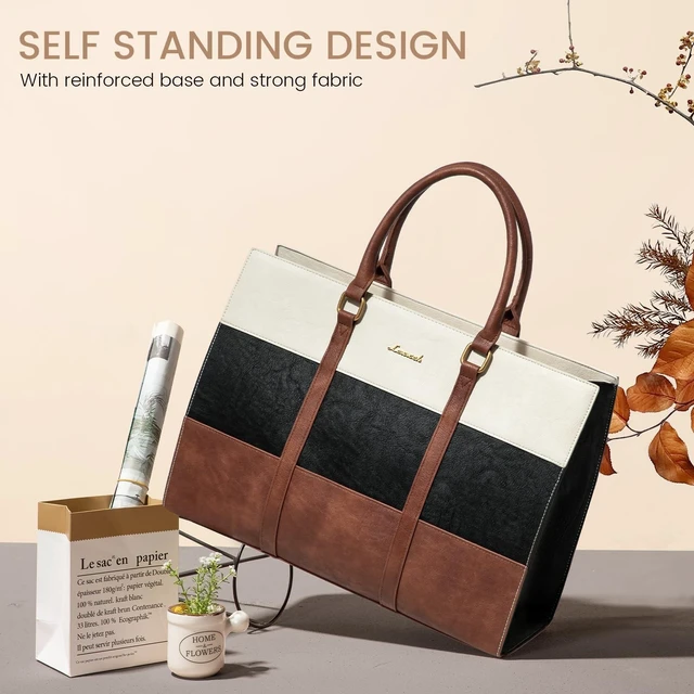 Alt view image 8 of 10 - LOVEVOOK Laptop Bag for Women, 15.6 Inch Work Bags for Women, Vintage Leather Laptop Tote Bag, Waterproof Computer Bags with Clutch Purse, Large Capacity Briefcase, Business Office Handbag for Work