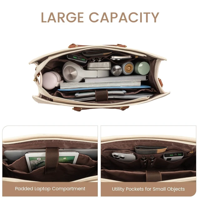 Alt view image 9 of 10 - LOVEVOOK Laptop Bag for Women, 15.6 Inch Work Bags for Women, Vintage Leather Laptop Tote Bag, Waterproof Computer Bags with Clutch Purse, Large Capacity Briefcase, Business Office Handbag for Work