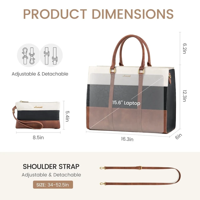 Alt view image 10 of 10 - LOVEVOOK Laptop Bag for Women, 15.6 Inch Work Bags for Women, Vintage Leather Laptop Tote Bag, Waterproof Computer Bags with Clutch Purse, Large Capacity Briefcase, Business Office Handbag for Work