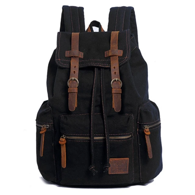 Alt view image 6 of 10 - AUGUR High Capacity Canvas Vintage Backpack - for Hiking Travel 12-15" Laptop Backapcks for Men Casual Daypacks School bag Rucksack (M-Black)