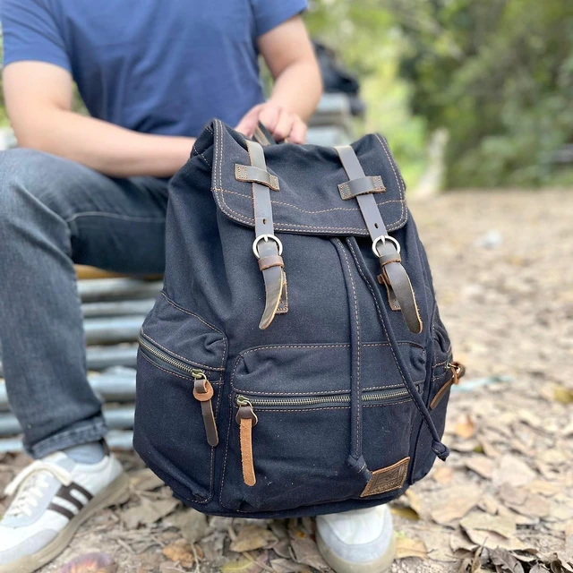Alt view image 9 of 10 - AUGUR High Capacity Canvas Vintage Backpack - for Hiking Travel 12-15" Laptop Backapcks for Men Casual Daypacks School bag Rucksack (M-Black)