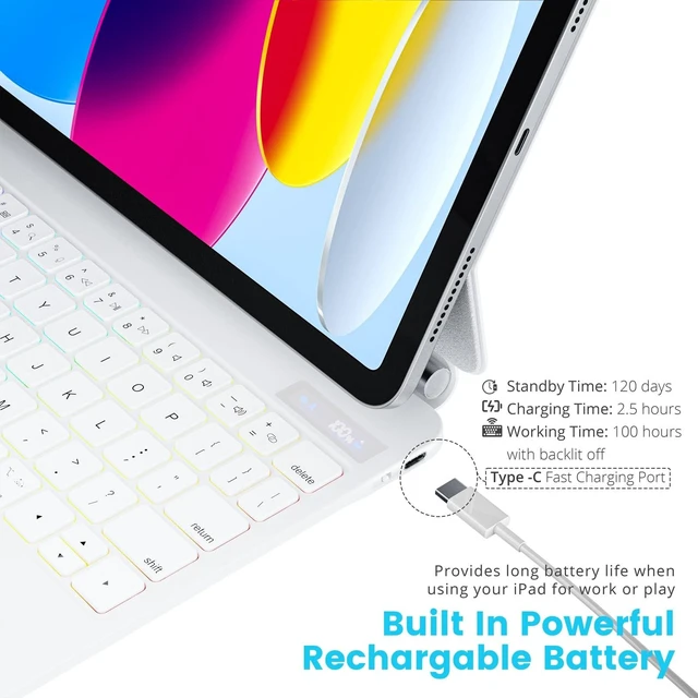 Alt view image 8 of 10 - DVWDVW Keyboard Case for iPad 10th Generation 2022 & 11th (A16, 2025) Magic Keyboard Case Folio with Multi-Touch Trackpad Compatible with iPad 10.9 inch10th / 11th Gen 7 Colors Backlit (White)