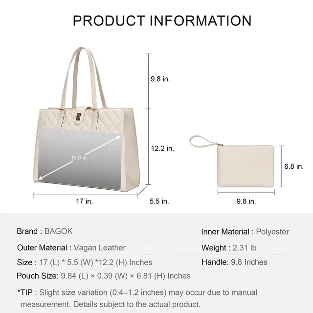 Alt view image 10 of 10 - BAGOK Quilted Laptop Tote Bag for Women,15.6" Work Bag,Large Capacity Shoulder Handbag for Business,Office,Travel,Daily UseOff White