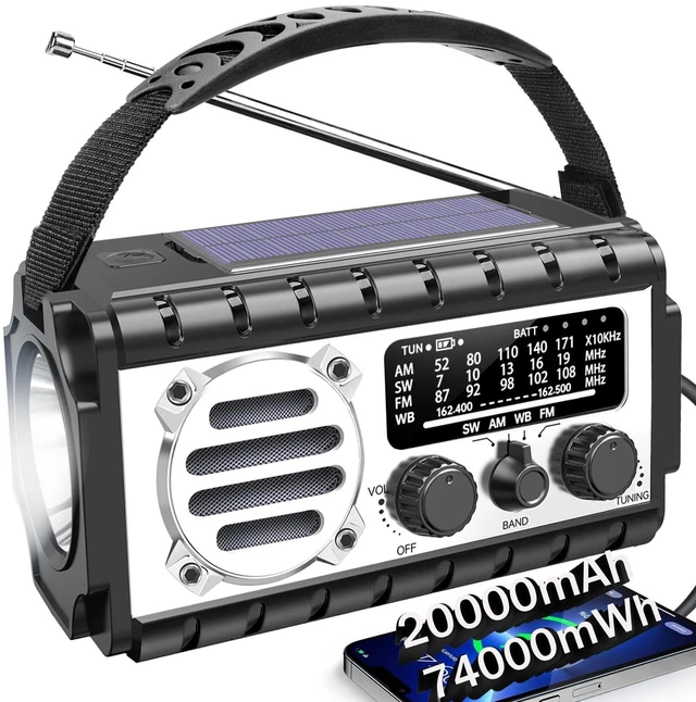 Alt view image 6 of 10 - QAUYYW Emergency Radio, 20000mAh/74000mWh Weather Radio, Solar Hand Crank Radio with AM/FM/NOAA/SW Weather,Flashlight & Reading Lamp, SOS Alarm, Phone Charger for Indoor Outdoor Emergency
