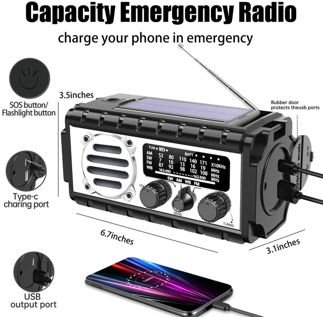 Alt view image 10 of 10 - QAUYYW Emergency Radio, 20000mAh/74000mWh Weather Radio, Solar Hand Crank Radio with AM/FM/NOAA/SW Weather,Flashlight & Reading Lamp, SOS Alarm, Phone Charger for Indoor Outdoor Emergency