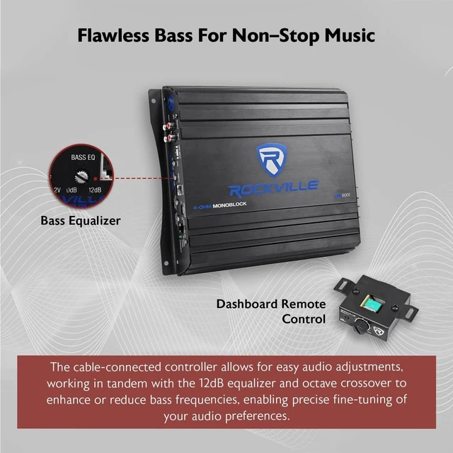 Alt view image 9 of 10 - Rockville RVA600.1 Mono Class AB Car Amplifier, 50-250Hz LPF