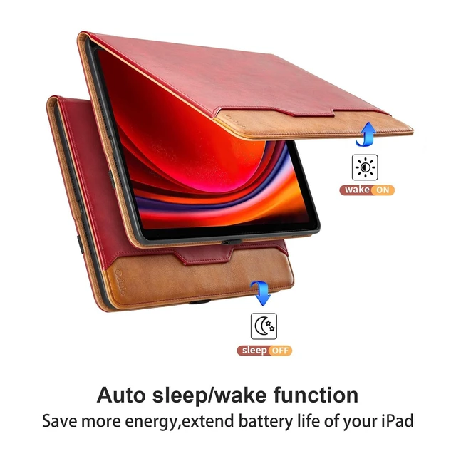 Alt view image 7 of 10 - Case for Samsung Galaxy Tab S10 Plus 2024/S9 FE+/S9 Plus 12.4 Inch 2023 - Model SM-X820/X826B/X610/X616B/X810/X816B with S Pen Holder and Pocket, PU Leather Folio Stand Cover Auto Wake/Sleep, Red