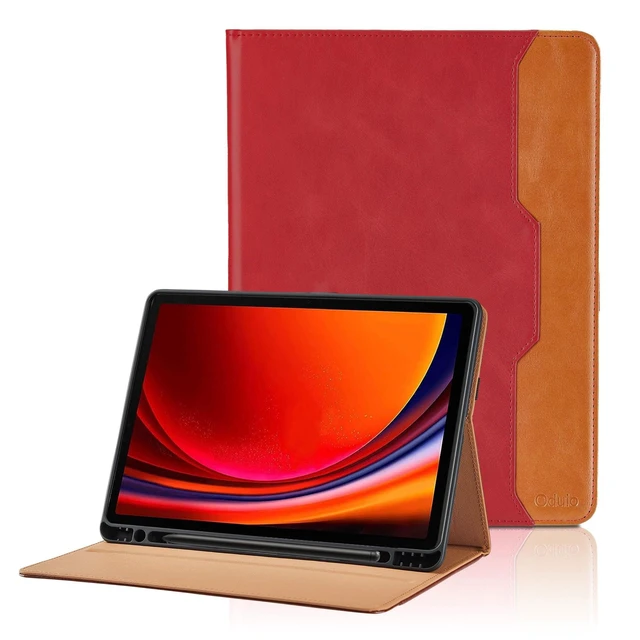 Alt view image 6 of 10 - Case for Samsung Galaxy Tab S10 Plus 2024/S9 FE+/S9 Plus 12.4 Inch 2023 - Model SM-X820/X826B/X610/X616B/X810/X816B with S Pen Holder and Pocket, PU Leather Folio Stand Cover Auto Wake/Sleep, Red